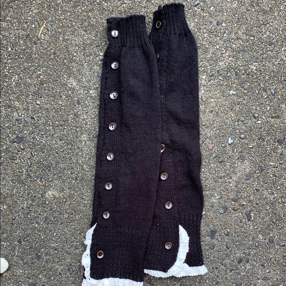 Chic Black Knit Leg Warmers with Lace Trim